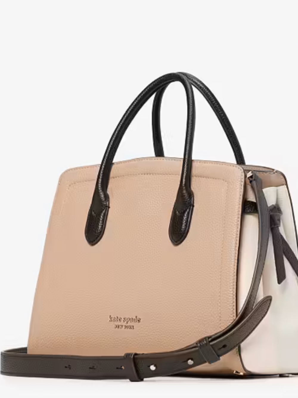 kate spade Pebbled Leather Knott Satchel in Beige, Black & White